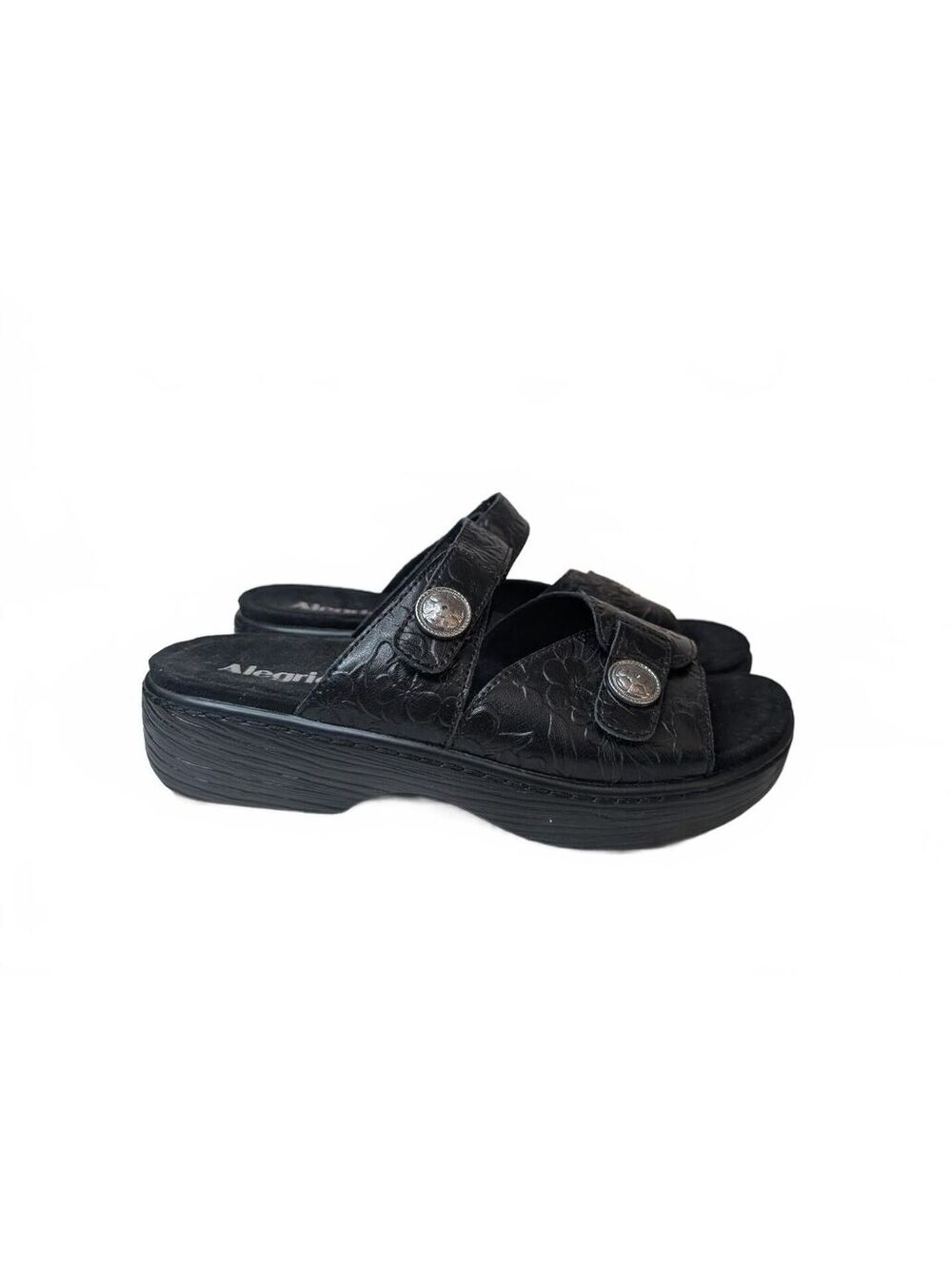 Alegria Krystal Slide Black Leather Adjustable Sandals Size 38